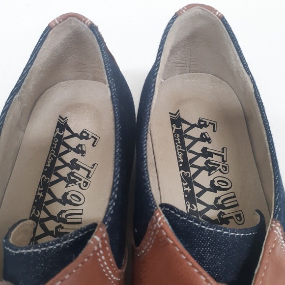 F-Troupe Womens Saddle Shoes Sz 39 Leather and Denim Brown Blue US Sz 8.5 - Picture 7 of 16
